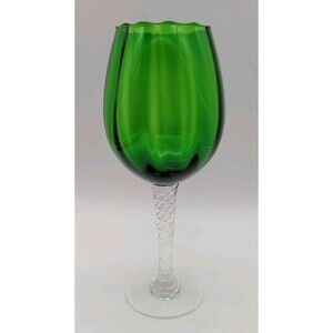 Empoli Optic Swirl Glass  Green Goblet Pedestal Snifter Balloon Vase 9"